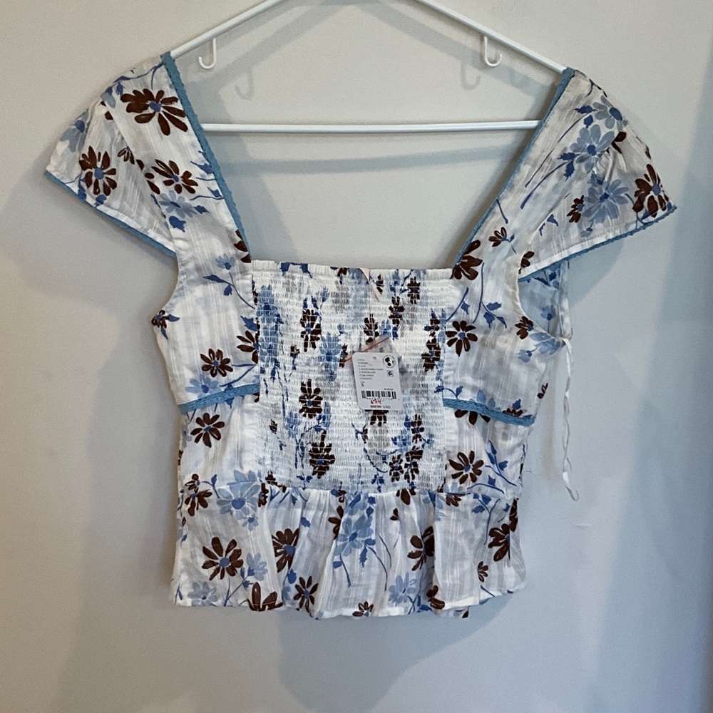 FP Movement by Free People Floral White and Blue Blouse - Picture 6 of 10